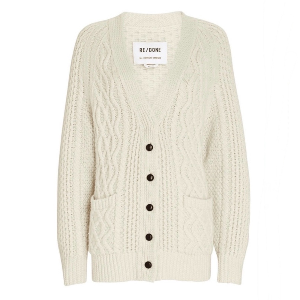 Re/Done Women's Ivory Cable Knit Cardigan